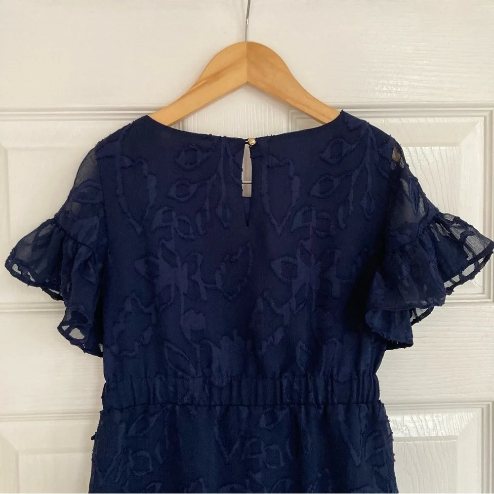 Lilly Pulitzer Mini Darlah Botanical Clip True Navy Chiffon Dress, Girl's Size 7